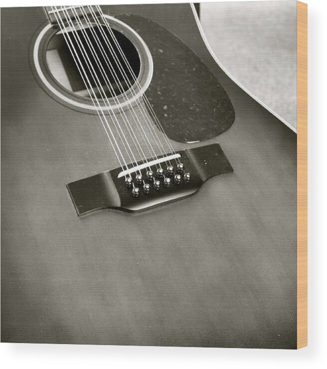 Guitar Wood Print featuring the photograph Guitar In Black And White by Justin Connor