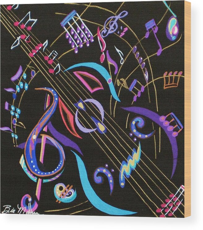 Fine Art Wood Print featuring the painting Harmony in Guitar by Bill Manson
