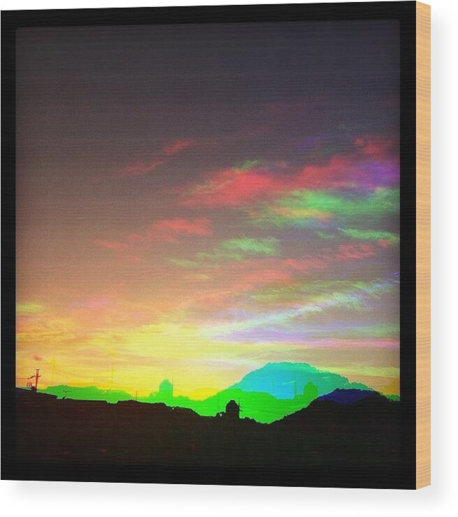 Beautiful Wood Print featuring the photograph #harriscamera #sunset #rainbow #clouds by Ayami Nakamura