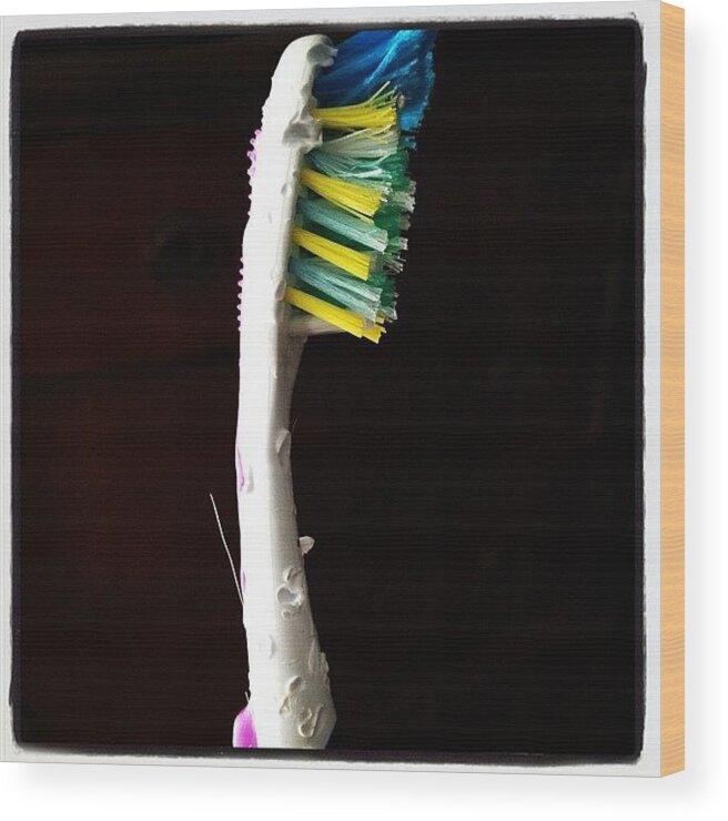 Toothbrush Wood Print featuring the photograph I Found Your Toothbrush, Honey by Elizabeth Fitzgerald