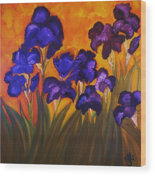 Flowers Wood Print featuring the painting Irises in Motion by Yesi Casanova 
