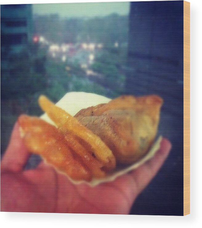 Prerequisites Wood Print featuring the photograph It Rained! Samosa And Jalebi by Nikhil Chawla