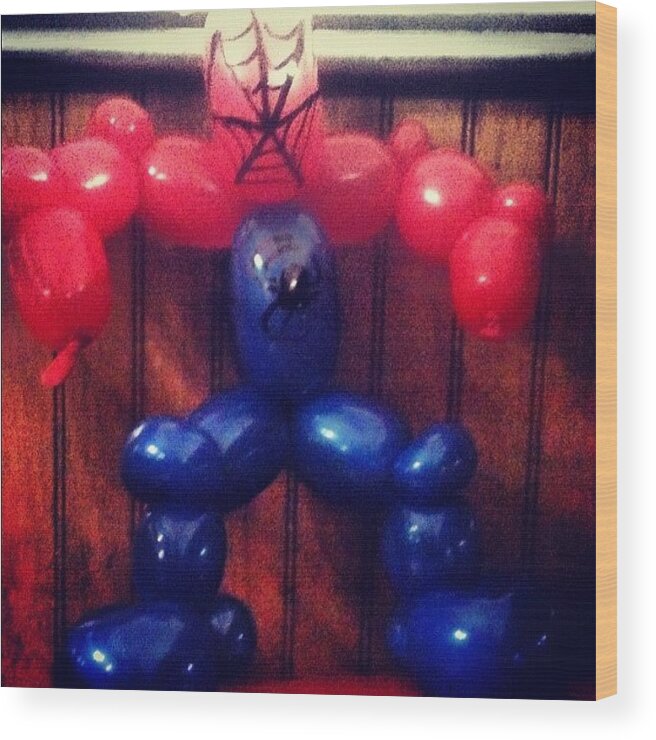 Superhero Wood Print featuring the photograph It's Spiderman!!! #balloons by Melissa Napolitano