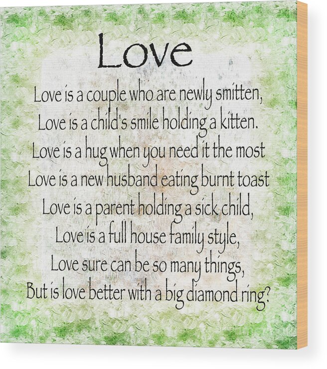 Andee Design Love Wood Print featuring the digital art Love Poem In Green by Andee Design