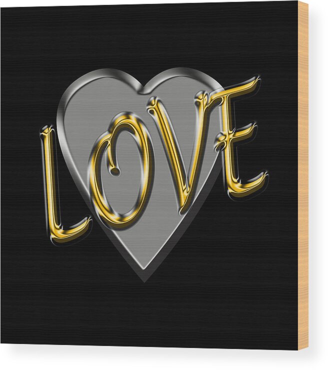 Love Wood Print featuring the digital art Love in Silver and Gold by Andrew Fare