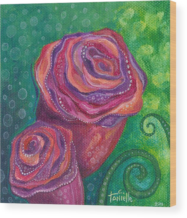 Floral Wood Print featuring the painting Love by Tanielle Childers
