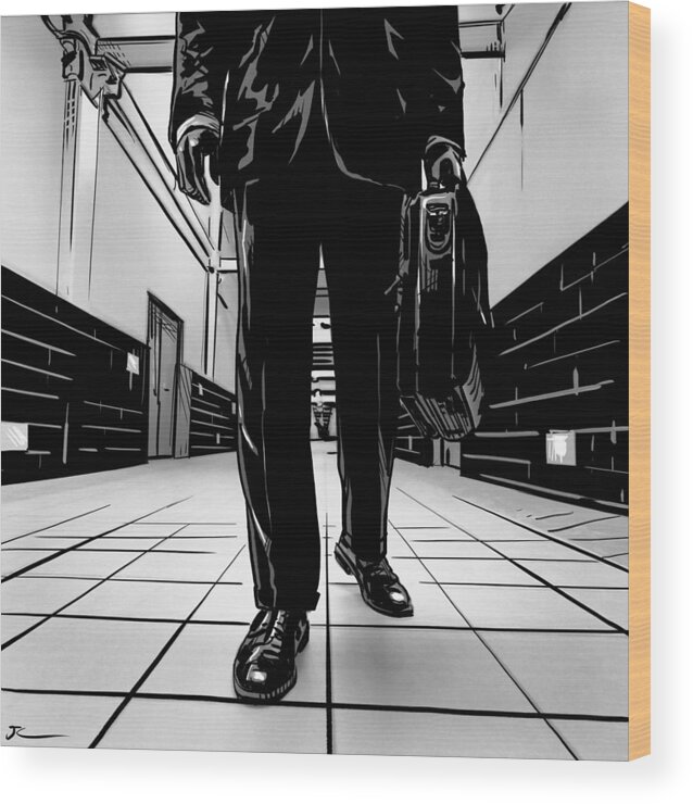 Man Wood Print featuring the drawing Man With Briefcase by Giuseppe Cristiano
