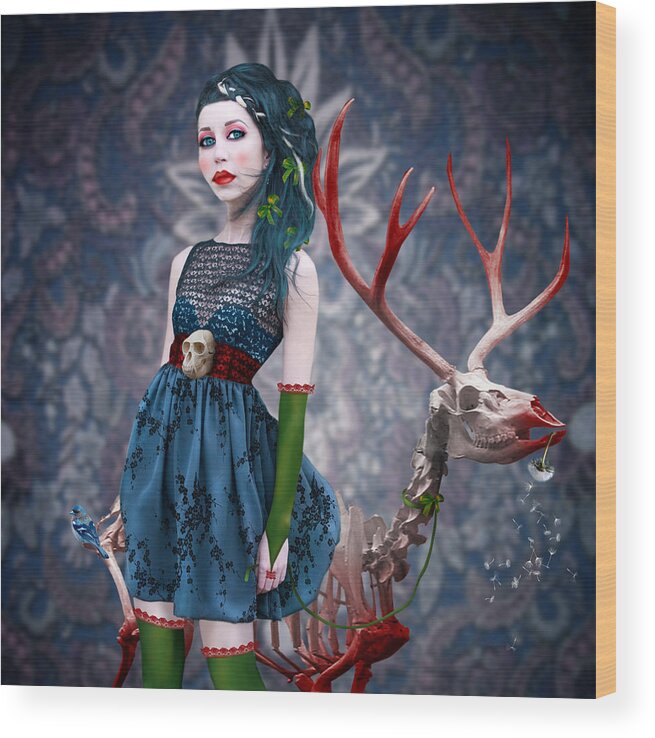 Surreal Wood Print featuring the digital art Miss Ruby and her pet by Ausra Kel