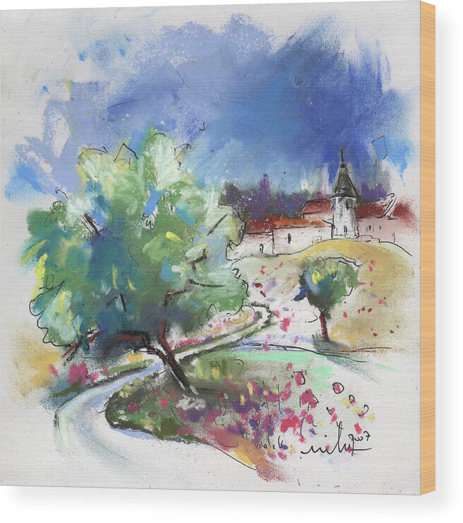 France Wood Print featuring the painting Monpazier in France 04 by Miki De Goodaboom