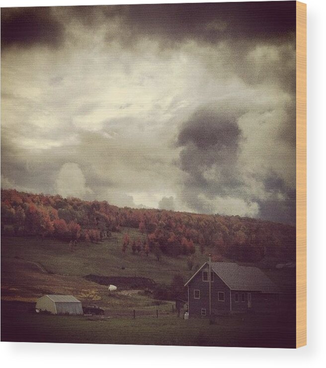 Cloudporn Wood Print featuring the photograph #newyork #house #barn #country #hills by Maria Sodaro