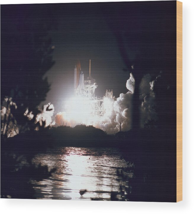 Horizontal Wood Print featuring the photograph Night Launch Of The Space Shuttle by Stockbyte