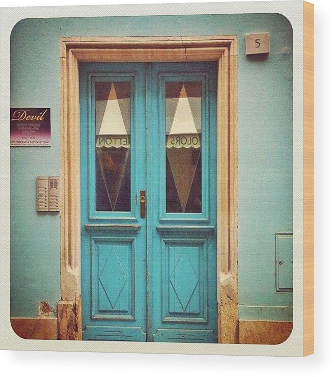Blue Wood Print featuring the photograph no 5 #blue #door In #pula #croatia by Marianne Hope