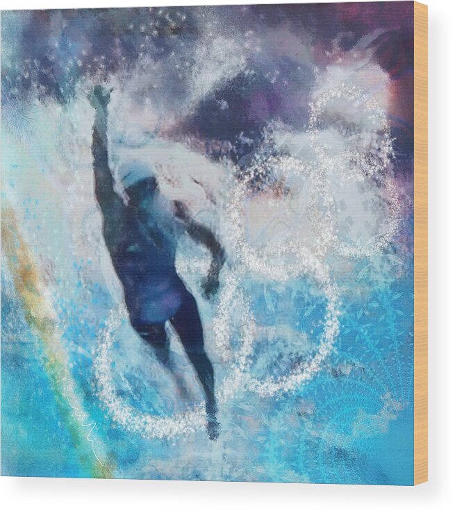 Sports Wood Print featuring the painting Olympics Swimming 01 by Miki De Goodaboom