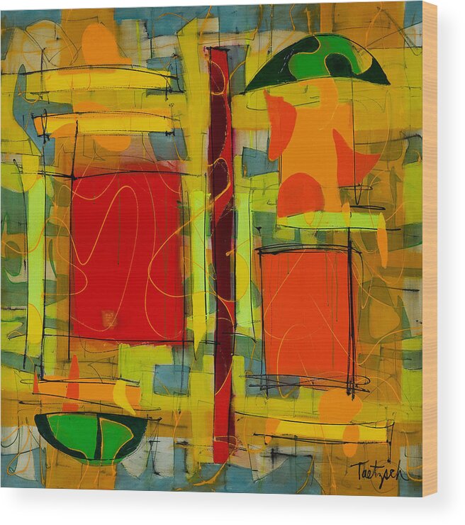 Abstract Wood Print featuring the painting Open Door by Lynne Taetzsch
