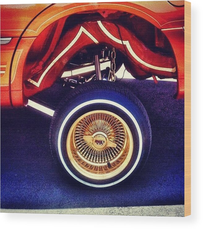 Gold Wood Print featuring the photograph #orange #gold #lincoln #lowrider #car by Eva Martinez