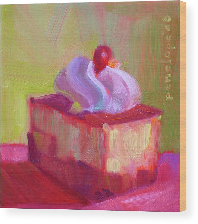 Cupcake Painting Wood Print featuring the painting P. S. I Love You by Penelope Moore