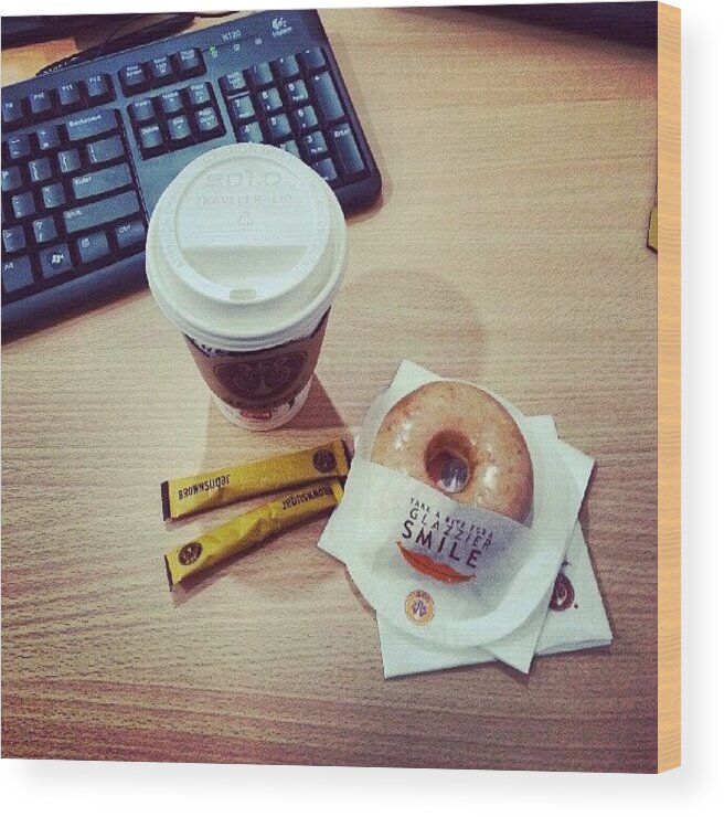 Coffee Wood Print featuring the photograph Pagiiii.. #breakfast #coffee #donut by Renaldy Mario Ranti