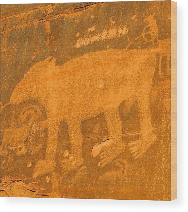 Petroglyph Wood Print featuring the photograph #petroglyph #southwest #sandstone #moab by Gary Whitton