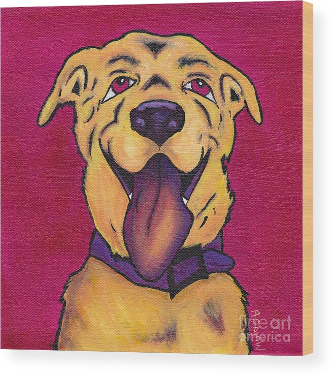 Dog Wood Print featuring the painting Pink Dog by Robin Wiesneth
