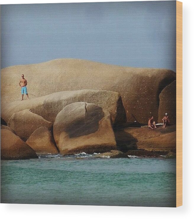 Igersfollow Wood Print featuring the photograph #praiamole #stone #sea #beach #sky by Avatar Pics
