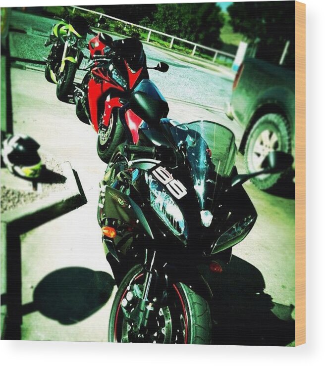  Wood Print featuring the photograph R6, Blade & Triumph Street Triple by Robert Campbell