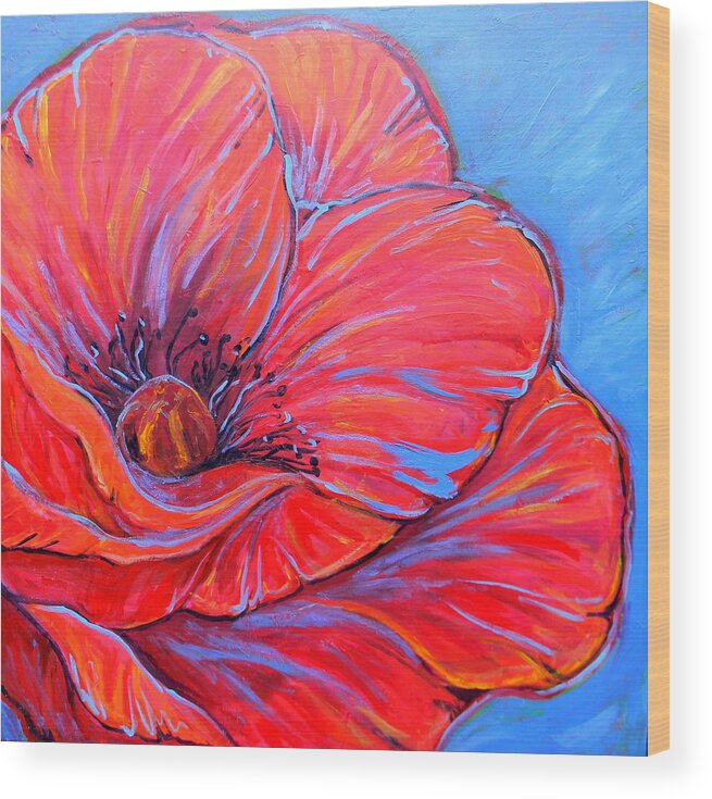 Red Wood Print featuring the painting Red Poppy by Jenn Cunningham