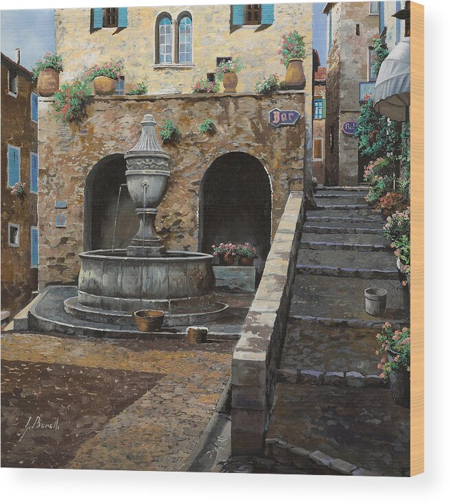Cityscape Wood Print featuring the painting Rue du Bresc a St Paul de Vence by Guido Borelli
