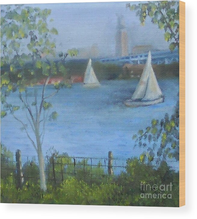 Sailboats Wood Print featuring the painting Sailing the Delaware by Marlene Book