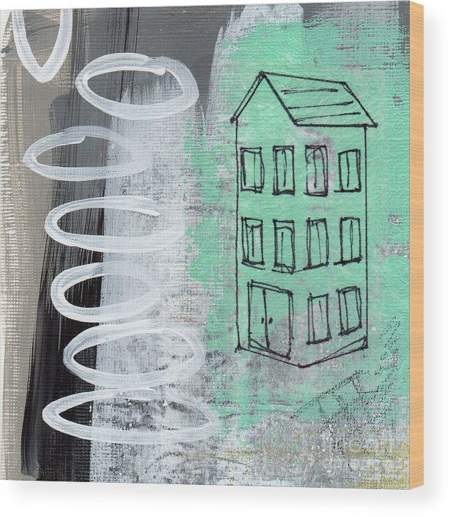 Abstract Wood Print featuring the painting Secret Cottage by Linda Woods