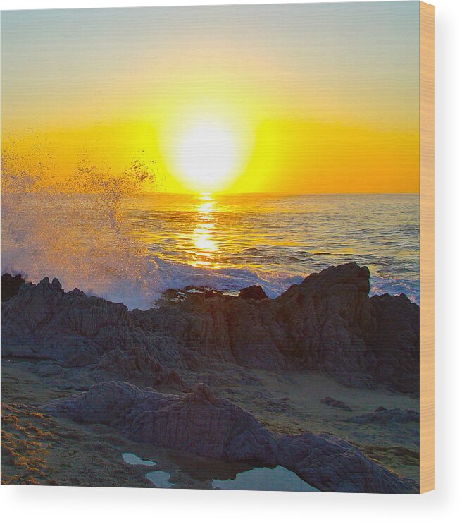 Solar Wood Print featuring the photograph Solar Flare Sunrise on the Sea of Cortez by Karon Melillo DeVega