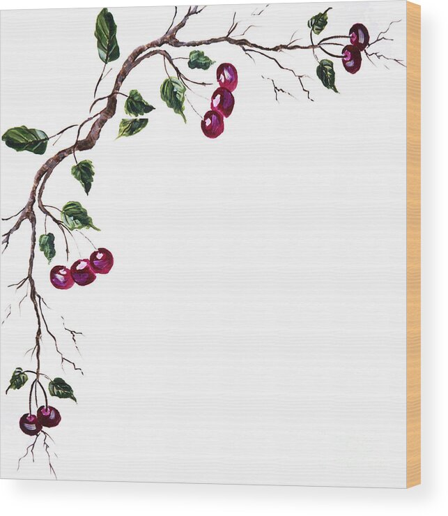 Cherries Red In Color Prints Wood Print featuring the painting Spray of Cherries by Pati Pelz