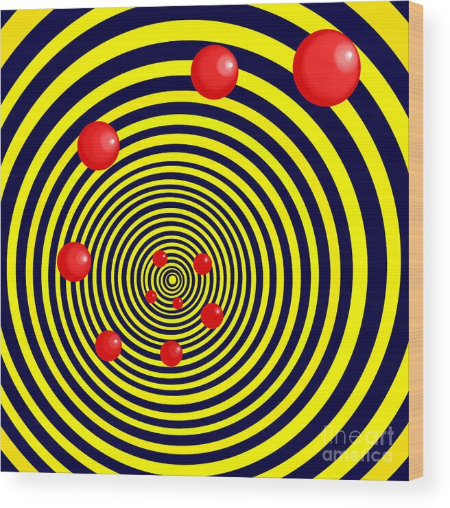 Spiral Wood Print featuring the digital art Summer Red Balls with Yellow Spiral by Christopher Shellhammer