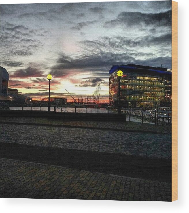 Salford Wood Print featuring the photograph #sunset #salfordquyes #salford #bbc by Abdelrahman Alawwad