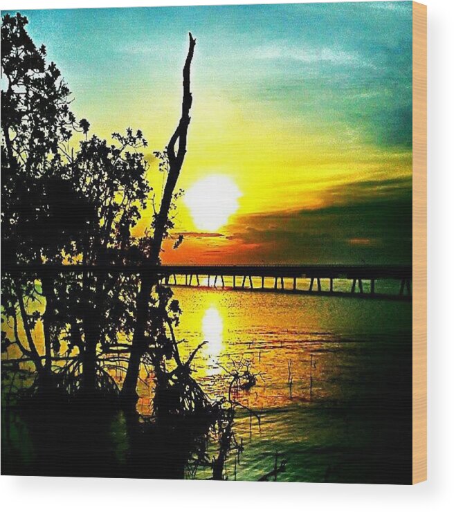 Bridge Wood Print featuring the photograph #sunset #skyline #statigram by Iskandar Bukan Alexander