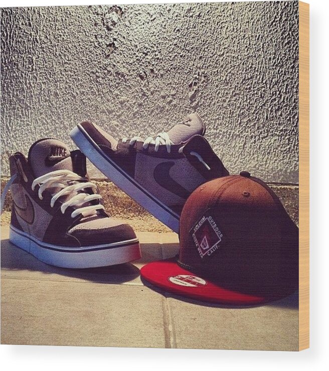 Shoes Wood Print featuring the photograph #swag #nike #shoes #volcom #loveit by Alejandro Rebolledo
