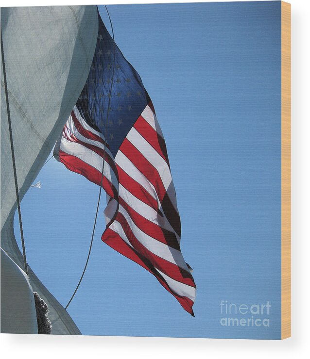 America Wood Print featuring the photograph The Windy Flag by Sonia Flores Ruiz