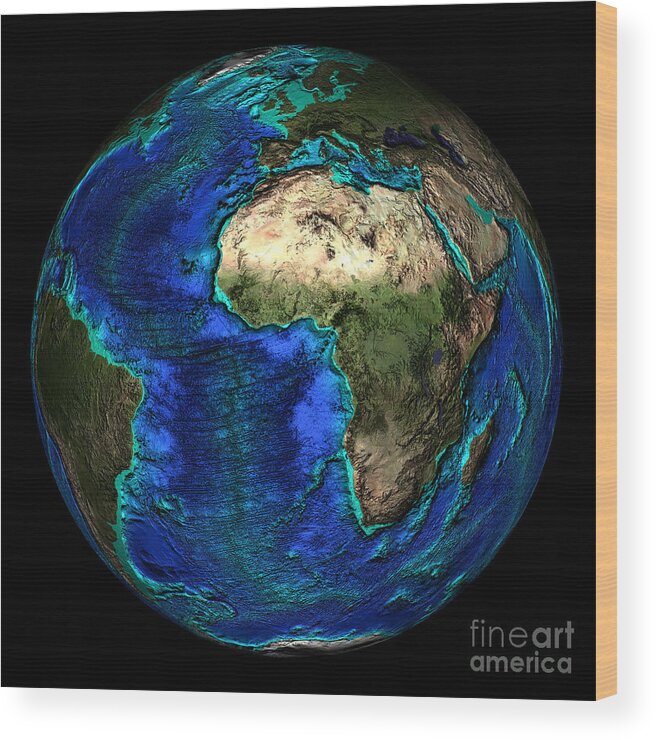 Africa Wood Print featuring the photograph Topographical Map Of Coordinates 0 N, 0 by Science Source