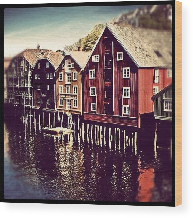Canal Wood Print featuring the photograph Trondheim, Norway. #landscape by Magda Nowacka