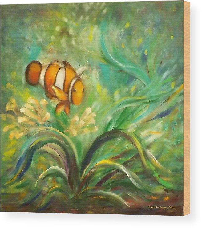 Fish Wood Print featuring the painting Under the Sea 11 by Gina De Gorna