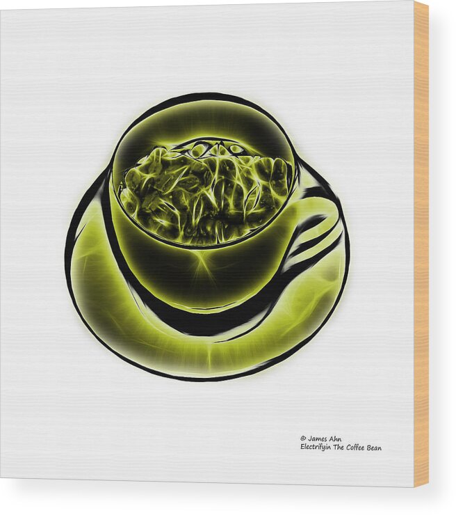 Coffee Wood Print featuring the digital art V3-WB-Electrifyin The Coffee Bean-Yellow by James Ahn