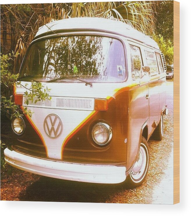 Hippievan Wood Print featuring the photograph #vw #hippievan #van #shagginwagon by T C