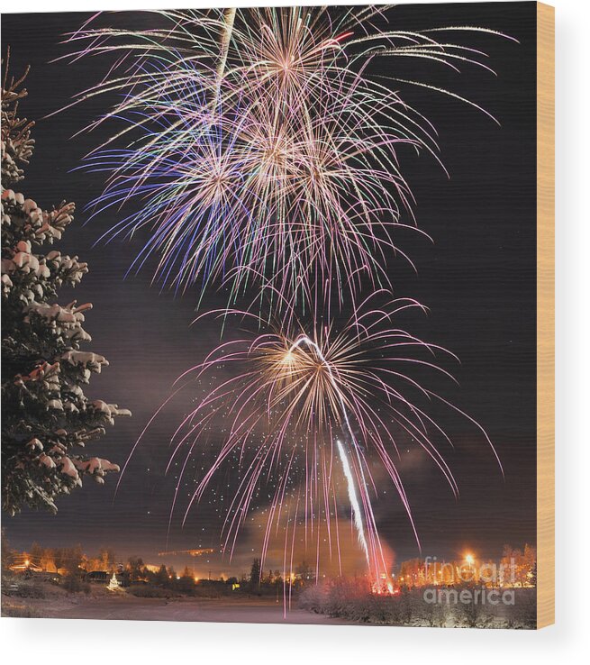 Fireworks Wood Print featuring the photograph Winter Solstice Fireworks by Gary Whitton