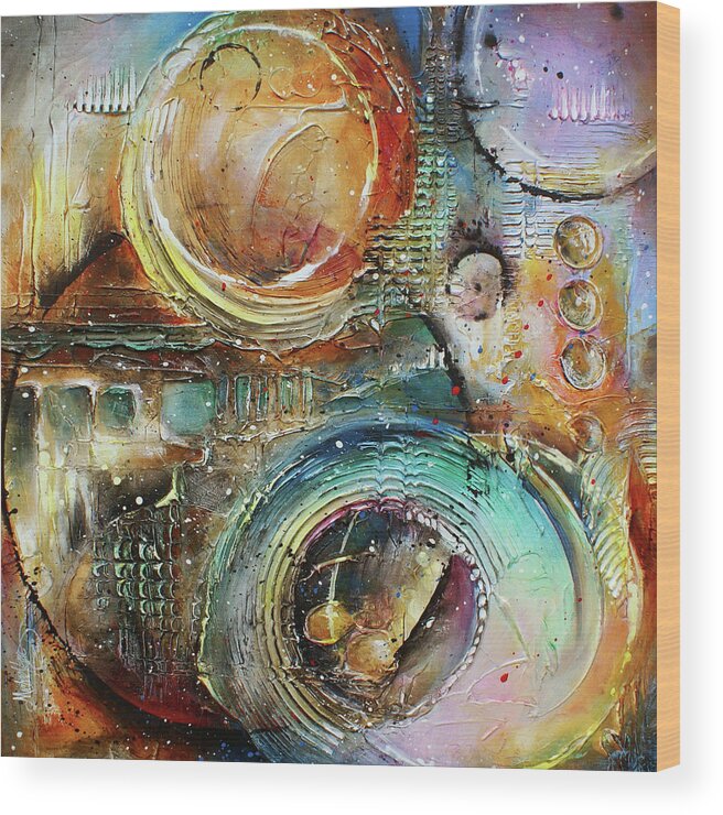 Abstract Wood Print featuring the painting ' Visions of Seven ' by Michael Lang