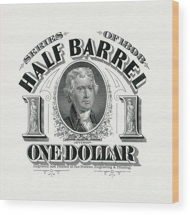 Beer Tax Stamp Wood Print featuring the photograph 1898 Half Beer Barrel Tax Stamp by Jon Neidert