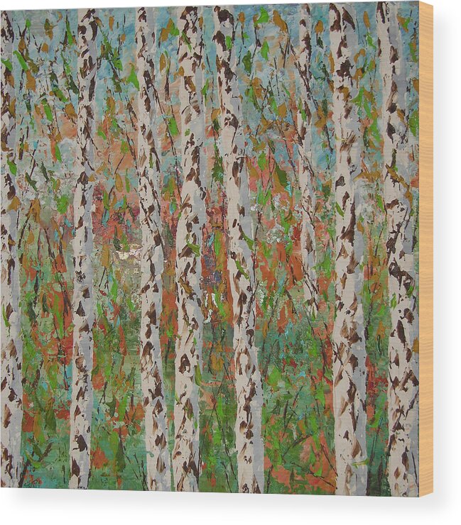 Seascape Wood Print featuring the painting Aspen trees #1 by Frederic Payet