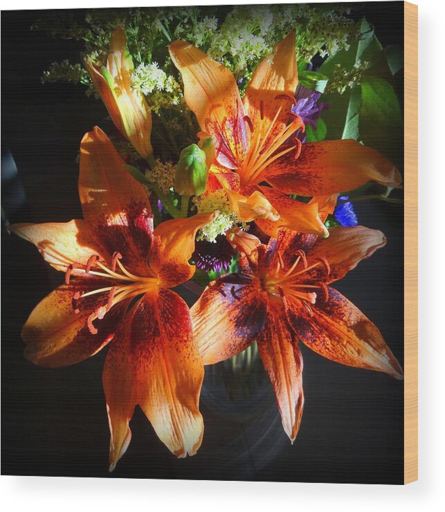Lilies Wood Print featuring the photograph Bouquet #1 by Donna Spadola