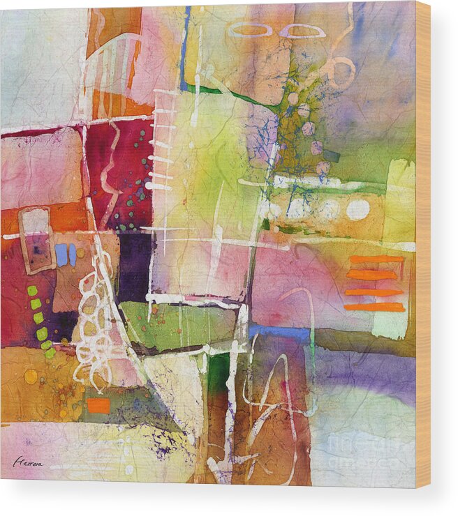 Abstract Wood Print featuring the painting Crossroads - Green by Hailey E Herrera