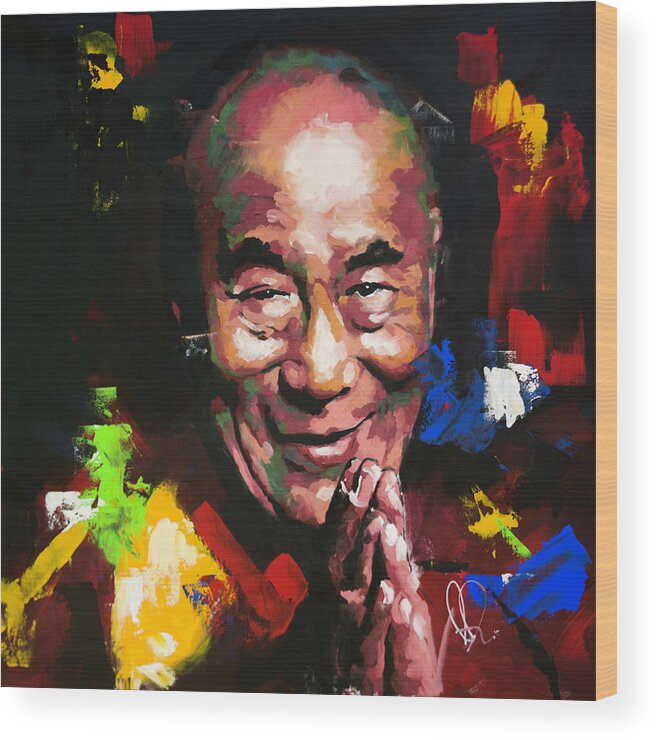 Dalai Lama Wood Print featuring the painting Dalai Lama #1 by Richard Day