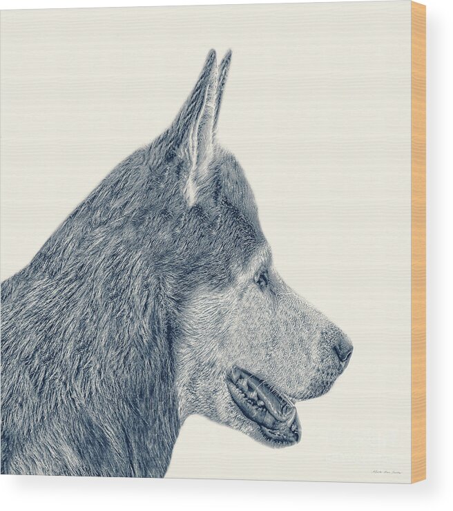 Abstract Wood Print featuring the painting Decorative Digital Sketch, Man's Best Friend A7116 by Mas Art Studio