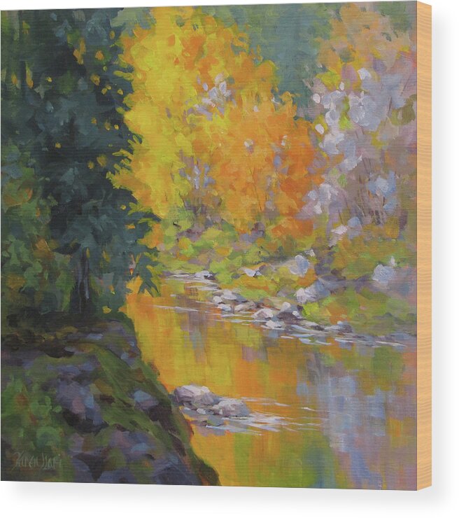 Fall Wood Print featuring the painting Fall Color #1 by Karen Ilari